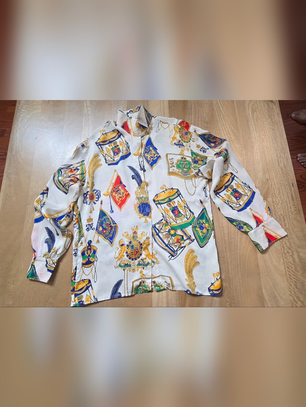 Escada Multicolor Baroque Crest Silk Blouse
